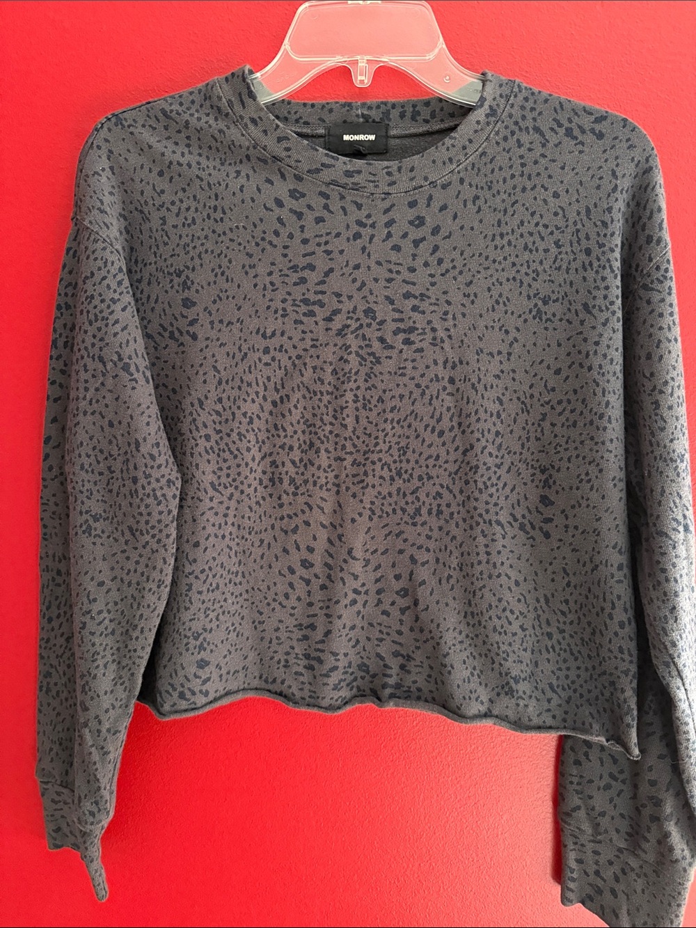 Monrow Mini Cheetah Print Lightweight Cropped Sweatshirt Black & Gray